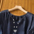 thumbnail image 4 of Cmfcve Tops for Women 2026 Cotton Linen T Shirts Retro Plus Size 3/4 Sleeve V Neck Embroidered Blouse, 4 of 6