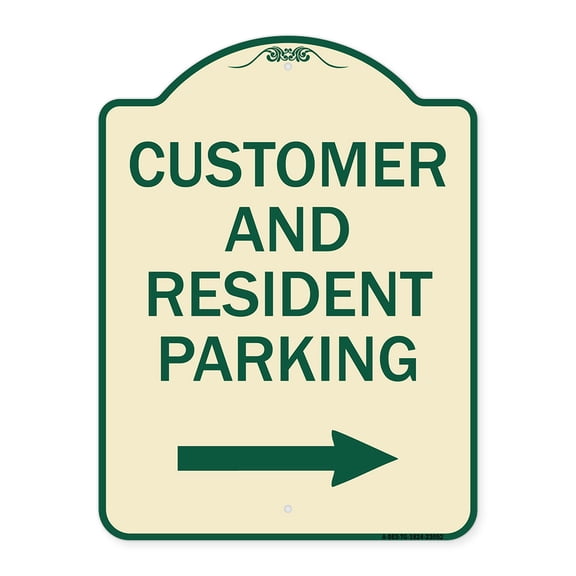 SignMission Designer Series Sign - Reserved Parking Sign Customer and Visitor Parking (With Right Arrow) | Tan & Green 18" x 24" Heavy-Gauge Aluminum Architectural Sign | Made in the