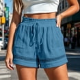 thumbnail image 2 of Hiking Shorts for Women New Shorts for Women Lightweight Elastic Waist Lace Trim Short Pants with Pocket Summer Casual Beach Vacation Bottoms Blue XL, 2 of 5