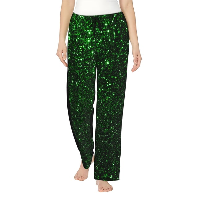 Fotbe Green Sparkling Pantalones de Pijama para Mujer, Pantalones de Dormir, Pantalones Pj con Cordón y Bolsillos-XX-Large