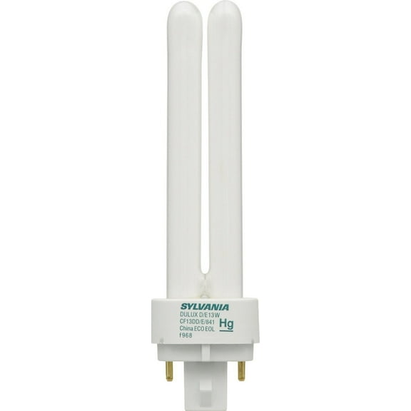 Sylvania 20667 4-Pack CF13DD/E/841/ECO 13-Watt Double Tube Compact Fluorescent Light Bulb, 4100K, 900 Lumens, T4 Shape, 82 CRI, 4-Pin G24q-1 Base
