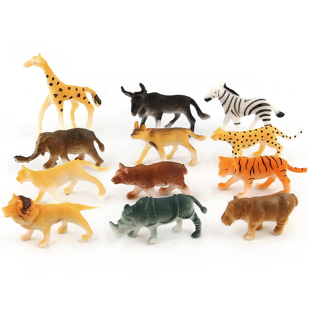 Womail 12pc Kids Childrens Assorted Plastic Toy Wild Animals Jungle Zoo  Figure 
