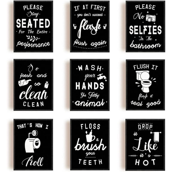 9 PCS/Set Canvas Prints Bathroom Theme Canvas Art Blackhite Hint Painting Decorative Wall Art Pictures DIY