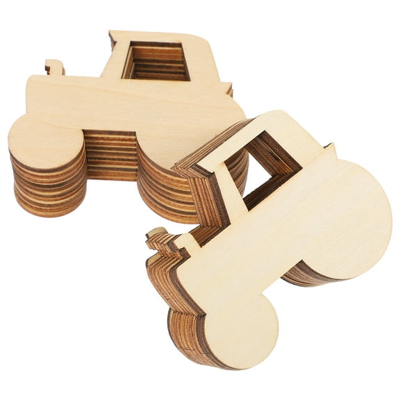 20pcs Wood Car Cutouts Tractor Shaped Wood Slices DIY Wooden Embellishment to Children Unfinished Wood Disc Crafts