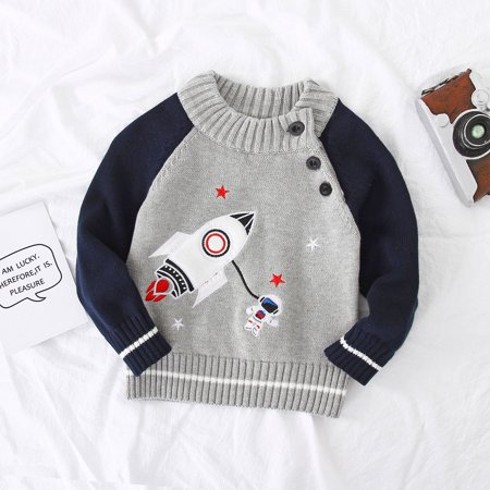 

Yubatuo Jumper Cotton Boys Bottoming Shirt Girls Pullover Middle School Children s Card Knitted Jumper Gray 90