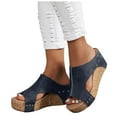 thumbnail image 6 of TANGQIOP Women'S Wedge Platform Slides Peep-Toe Sandals Casual Solid Leather Slip On Trendy for Beach Vintage Outdoors Navy 42, 6 of 9