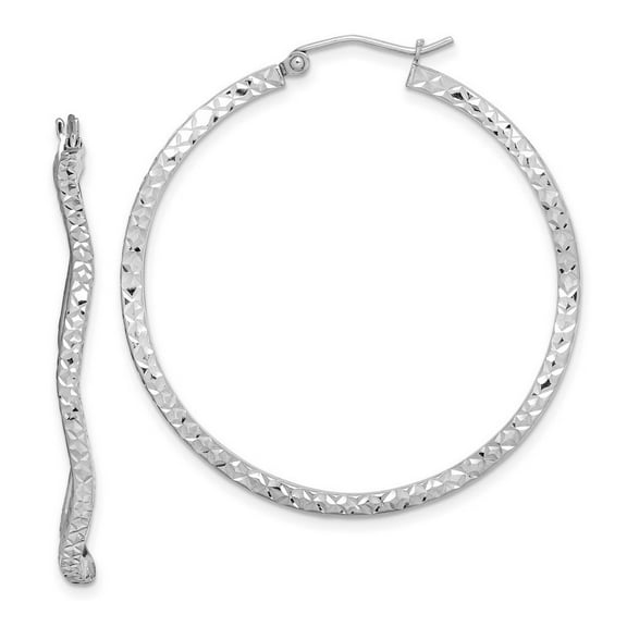 925 Sterling Silver Hinged Sparkle Cut Wavy Hoop Earrings Measures 40x40mm Wide 1.75mm Thick - Hoop Earring for Women