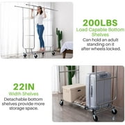HOKEEPER 700 lbs Commercial Grade Heavy Duty Garment Rack with Shelves Collapsible Clothing Racks on Wheels Rolling Clothes Rack for Hanging Clothes Portable Adjustable, Chrome Finish