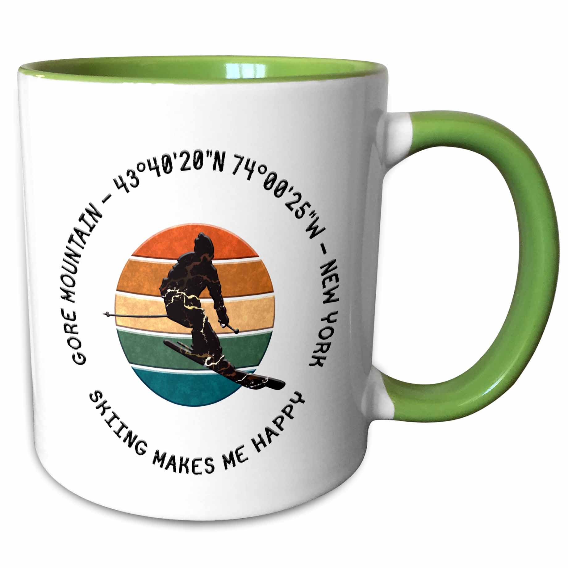 3drose, Gore Mountain, New York. Man Skier on White. Alpine Skiing, America, 11oz Two-tone Green Mug