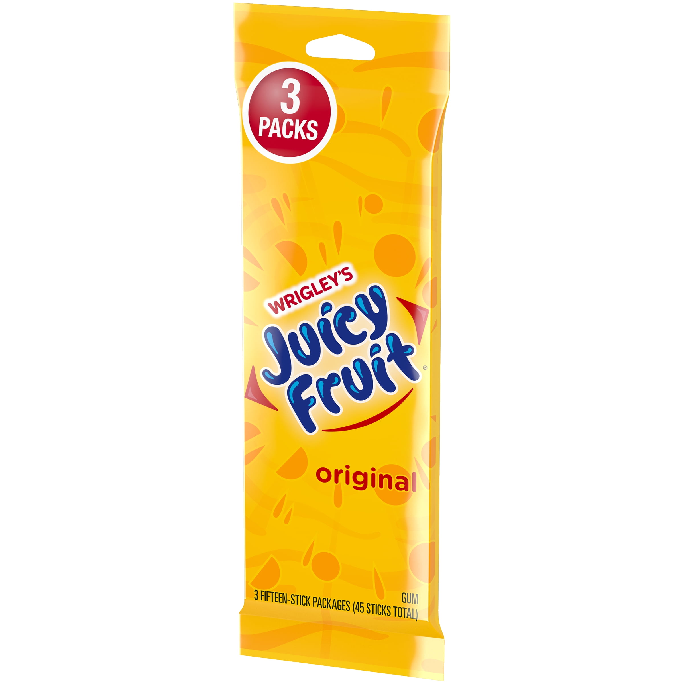Juicy Fruit, Chewing Gum, 15 Count per Pack, 3 Pack 45 Pieces