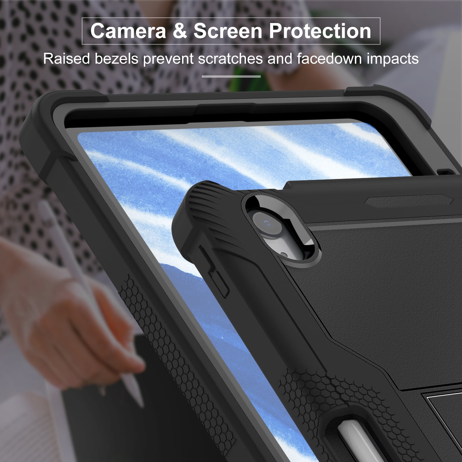 Allytechgroup Rugged Case for Apple iPad Air 11 M4 M3 M2 2026 2025 2024, Dual-Layers Kickstand Anti-Scratch Bumper With Pencil Holder Lightweight Kids Friendly Case Cover for iPad Air 11", Black