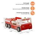 thumbnail image 6 of Twin Size Fire Truck Bed for Kids - Red Wooden Platform Frame with LED Lights, Wheels & Slat Support ,No Box Spring Needed, 6 of 9