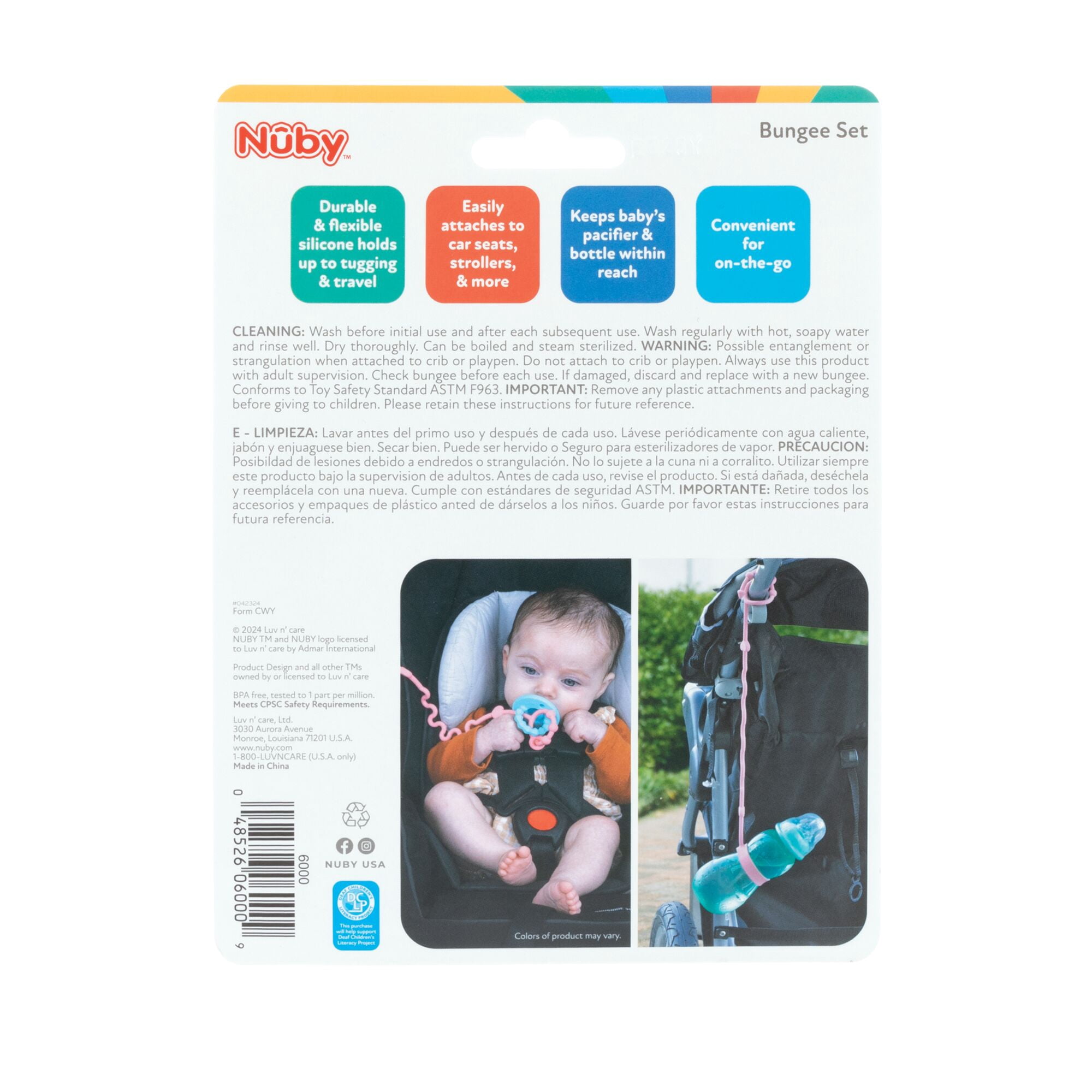 Nuby 4pk Bungee Tether Set for Toys, Pacis, Cups, & Bottles