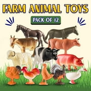 Farm Animal Toys - Pack of 12 - Plastic Farm Animals for Kids, Realistic 3-5 Inch Ranch / Barnyard Animal Toy Figures Styles Include Sheep, Horse, Goat, Duck, Chicken, Turkey, Cow, Pig