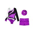 thumbnail image 3 of iefiel Costume de Gymnastique pour Filles Manches Longues Col Rond Justaucorps avec Shorts et Couvre-Chef Violet 16, 3 of 5