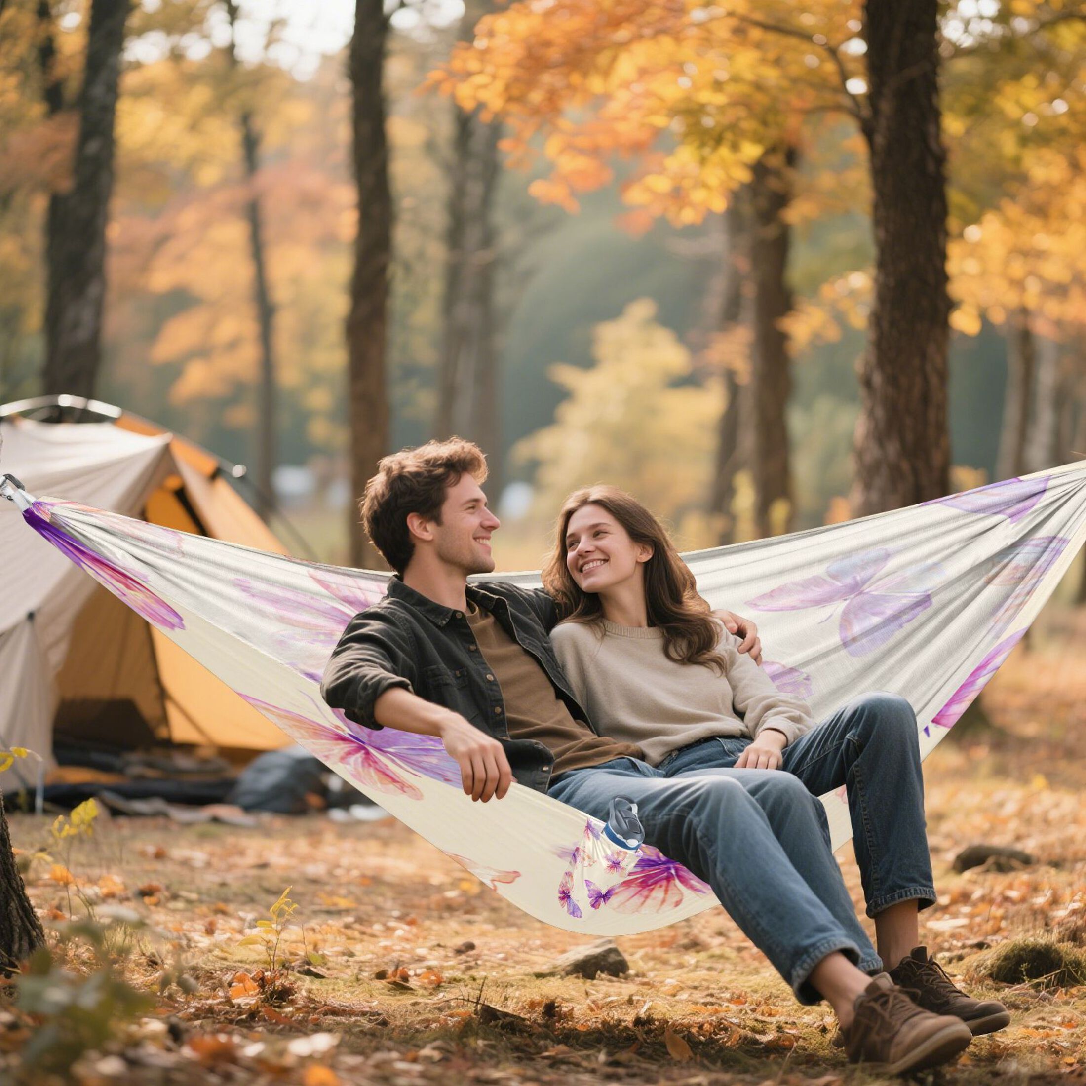 Hammock Camping Hammock Nylon Portable Hammock Travel Camping Hammock Purple Butterfly