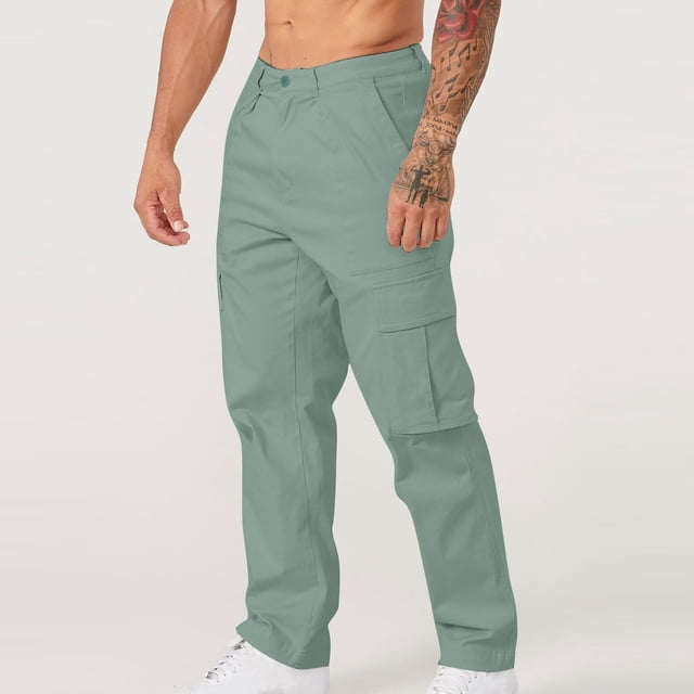 EGNMCR Pantalon Léger pour Homme, Pantalon Cargo Homme, Pantalon en Lin Homme Homme Décontracté à Multiples Poches Extérieur Coupe Droite Pantalon de Mise en Forme Pantalon Cargo Pantalon Homme Pantalon