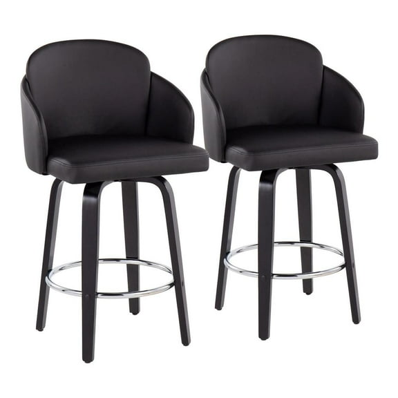 LumiSource Black Wood, Black PU, Chrome Dahlia Counter Stool - Set of 2