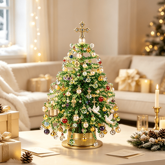 DIY Beaded Tree Kit for Adults,Crystal Craft Set with ,Branches,Frame,Angel & Lights