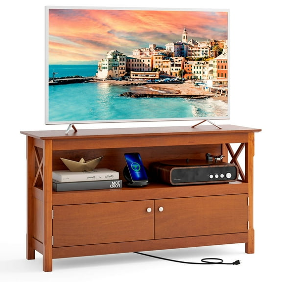 Costway 44" TV Stand Console Wooden Storage Cabinet Shelf Media Center Television Stand