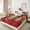 thumbnail image 4 of Homewish Romantic Lion Animal Queen Sheet Sets, Red Rose Flower Flat Sheet, Couple Valentine's Day Queen Fitted Sheet, Lightweight Room Decor, 4pcs, 4 of 7
