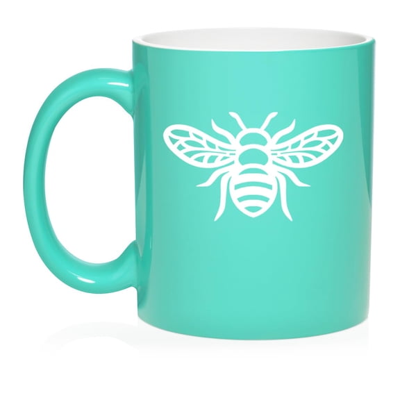 Honey Bee Ceramic Coffee Mug Tea Cup Gift for Her, Him, Friend, Coworker, Wife, Husband (11oz Teal)