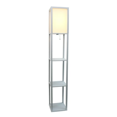 Simple Designs - Floor Lamp Etagere Organizer Storage Shelf with Linen Shade - Silver/White