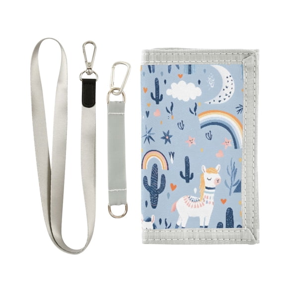 JIALIOU Nylon Trifold Card Wallet with ID Window Zipper Pocket for Men Women Teen Llamas Cactus Mountains Rainbow