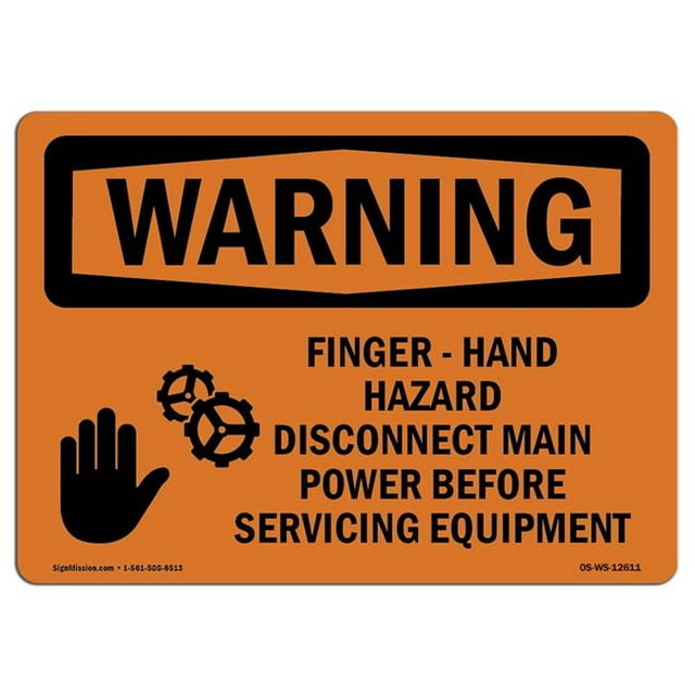 SignMission OS-WS-A-1218-L-12611 Panneau d'Avertissement OSHA 12 x 18 Po - Doigt - Danger pour la Main