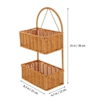 Imitation Rattan Woven Basket Wall Hanging 2-tier Woven Basket for Bathroom Kitchen