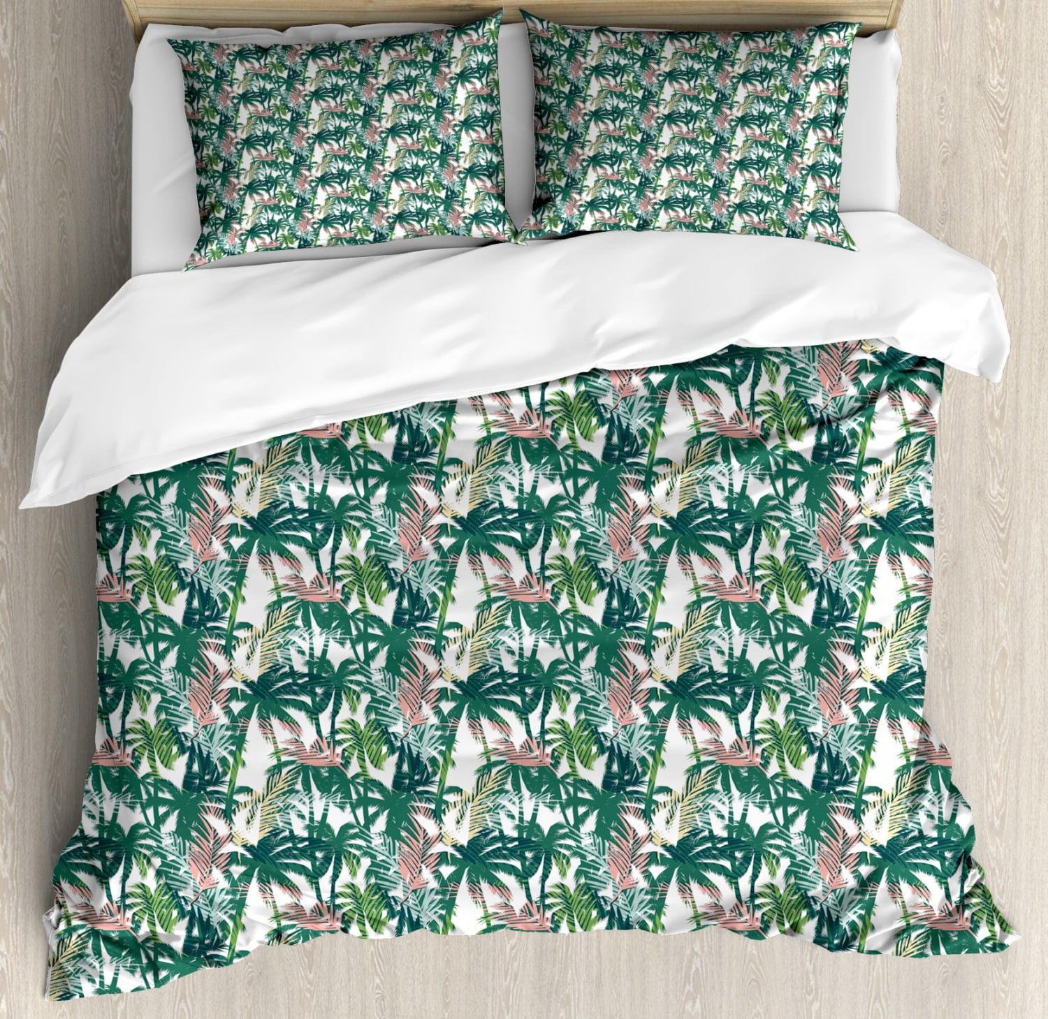 Palm Tree Duvet Cover Set, Dreamy Abstract Jungle Foliage Rainforest ...