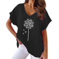 thumbnail image 1 of TSADFHJI Hauts de Sport pour Femmes Manches Courtes Imprimé Pissenlit Col en V T-Shirt Décontracté m Noir, 1 of 2