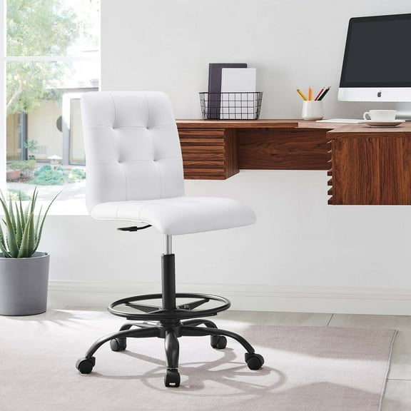 Modway Prim Metal and Vegan Leather Armless Drafting Chair in Black/White