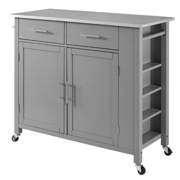 Crosley Savannah Stainless Steel Top Kitchen Island Cart in Gray
