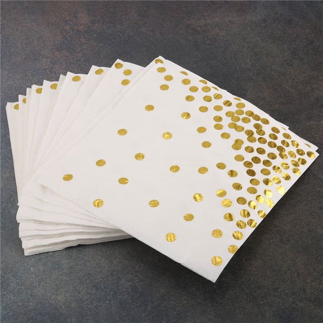Servilletas de Cóctel Gold Dot (Paquete 50) Papel 3 con Lunares Perfectos para la Fiesta Cumpleaños, Despedida Soltera, Celebración Navideña y Bodas
