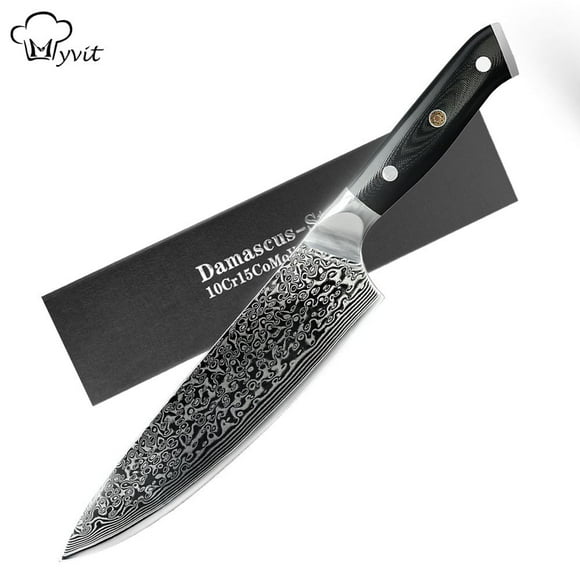 Couteaux de Cuisine Damas 8 Pouces Couteau de Chef Japonais VG10 Super Acier 67 Couches Acier Inoxydable Haute Teneur en Carbone Manche G10 Coupe-Viande