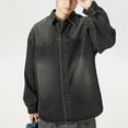 thumbnail image 5 of Maoxin Mens Tops Men's Vintage Motorcycle Denim Button Pocket Long Sleeved Casual Jacket Black L, 5 of 5