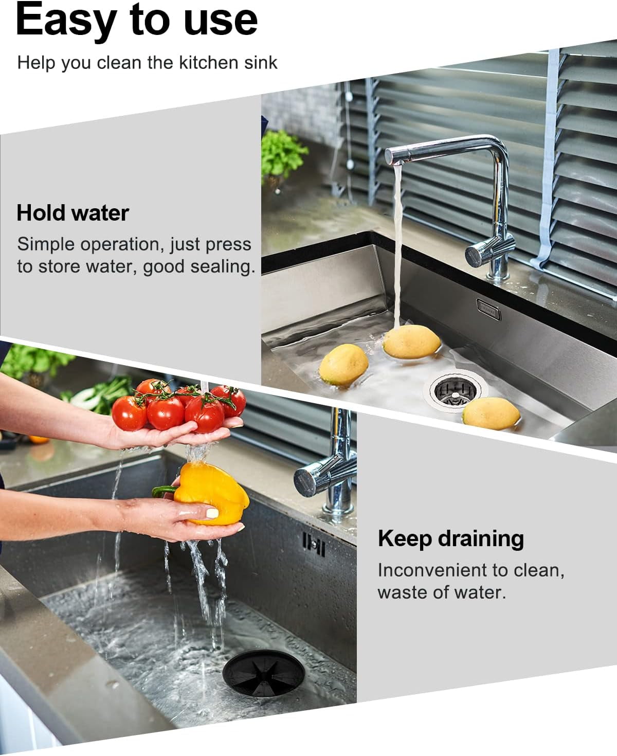 Extended Garbage Disposal Flange Basket Strainer Stopper, Deep 304 Stainless Steel Kitchen Sink Flange for 3-1/2 Inch Standard Sink Drain Hole, Polished Deep Sink Disposal Stopper