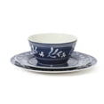 thumbnail image 6 of Martha Stewart Maiden Crown 12-Piece Sky Blue Dinnerware Set – Vegan Bone China Ceramic Plates & Bowls – Floral Design – Service for 4, 6 of 10