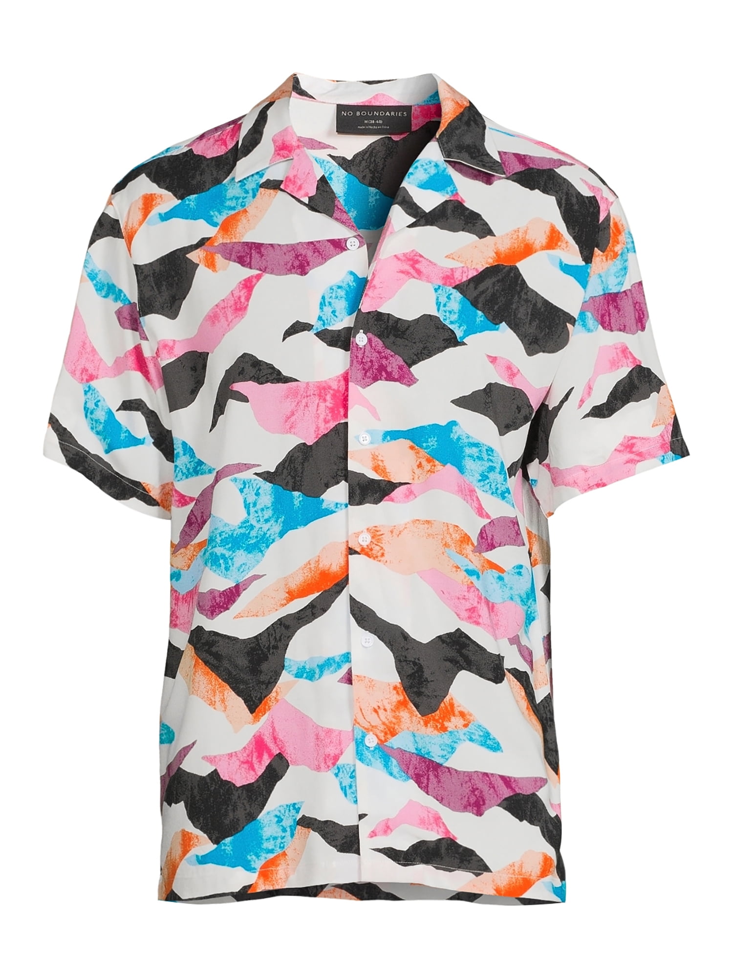 No Boundaries Men's and Big Men's Short Sleeve Printed Rayon Shirt