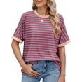 thumbnail image 4 of UVN Striped Tops for Women Summer Short Sleeve T Shirts Casual Crewneck Color Block Shirts, 4 of 10