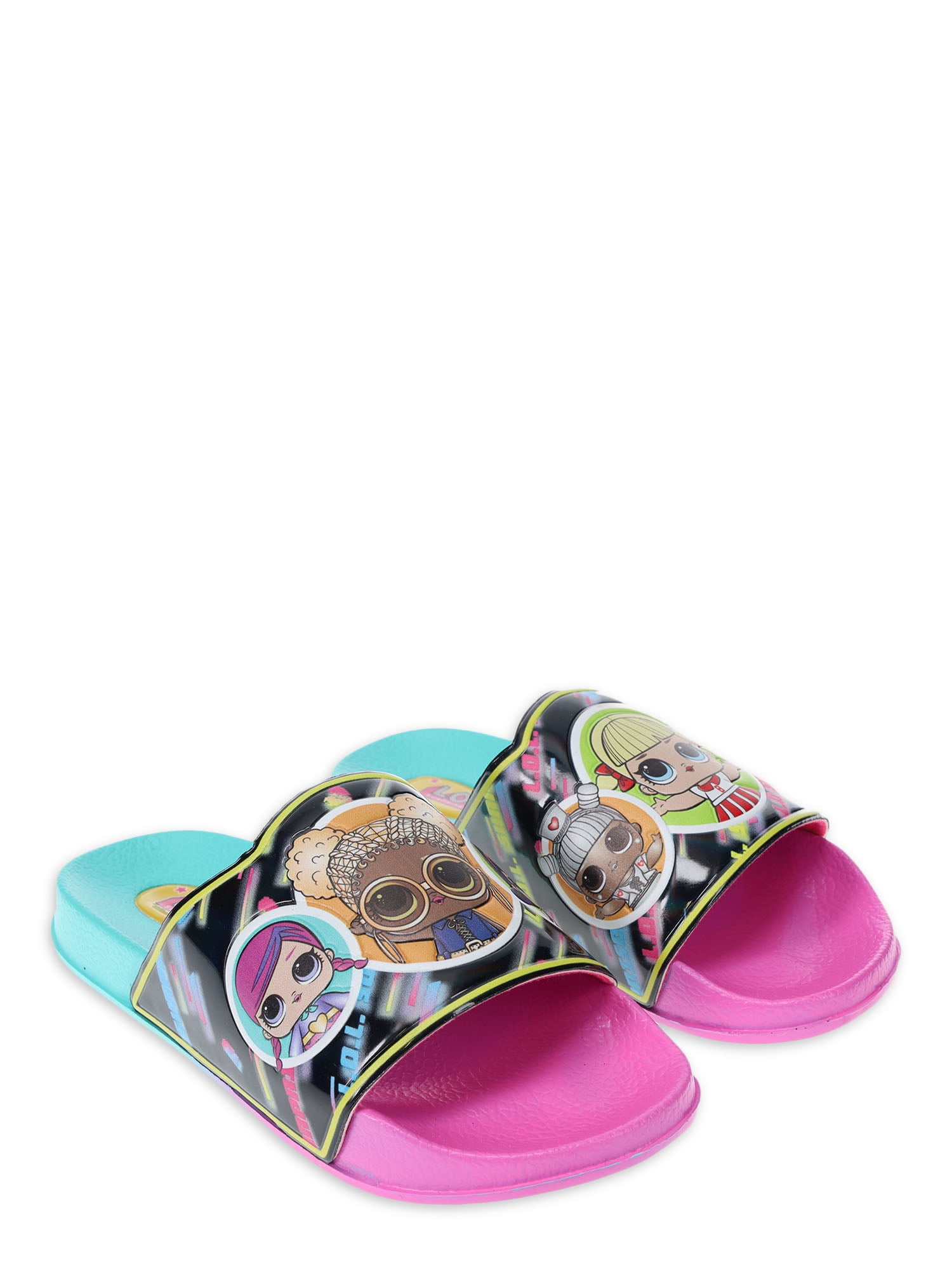 Kids Girls Flat Slides Sandals Diamante Flower Sliders Slide Slippers Shoes Size 