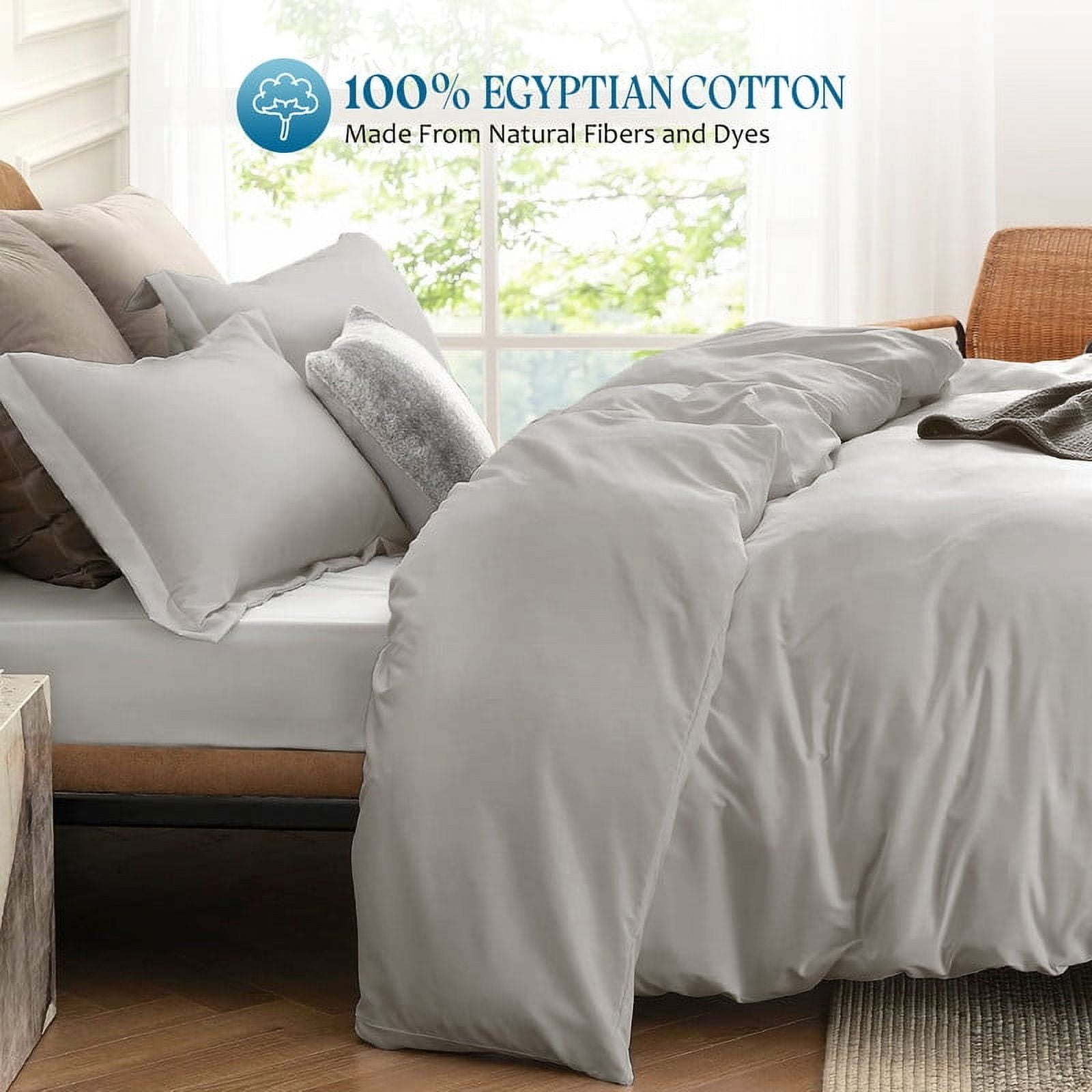 3- Piece Premium Duvet Set -Super King Plus (120" x 120") Size - 600 Thread Count, Ultra Soft Egyptian Cotton Comforter Cover with Zipper Closure & Corner Ties, Silver-gray Solid