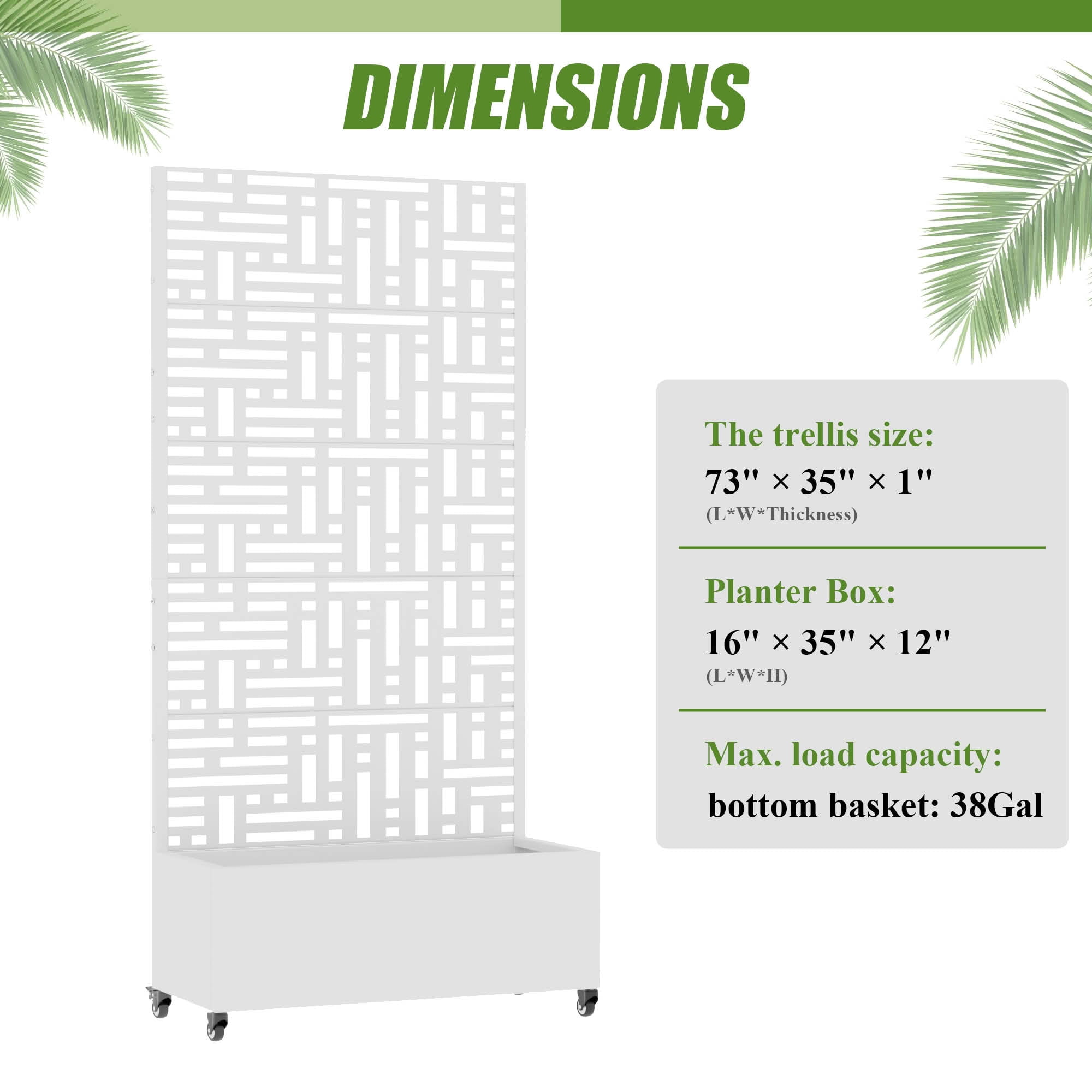 MAYEERTY 72X35" Metal Outdoor White Privacy Screen with Planter Box for Backyard & Garden, 5 Piece Set
