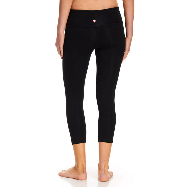 T Party Yoga Foldover Capri Pants, Black, XLarge 