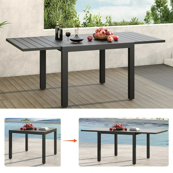 Grand Patio Outdoor Expandable Dining Table for 4-6 Person, Aluminum Tabletop & Steel Legs, 29.75''H
