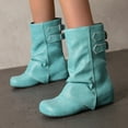 thumbnail image 6 of YLYL Women Slouchy Mid Calf Boots Fold over Wide Calf Flat Low Heel Pull on Riding Boots with Buckle Strap, 6 of 9