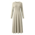 thumbnail image 7 of Byworldtasic Women's A Line Long Sleeve Casual Dress Round Neck Ribbed Knit Sweater Crewneck Midi Dresses, 7 of 7
