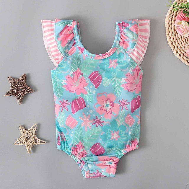 LSLJS Maillot de Bain d'Été pour Filles, Maillot de Bain pour Enfants Imprimé Sans Manches Dos Nu avec Nœud, Maillot de Bain une Pièce, Maillot de Bain pour Bébé