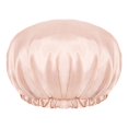thumbnail image 5 of Gorro de ducha extra grande, gorros de baño reutilizables de doble capa con lazo y satén sedoso para baño de belleza para mujeres, spa para el cabello, uso en viajes en hoteles en casa (beige) Rojo Verde, 5 of 5